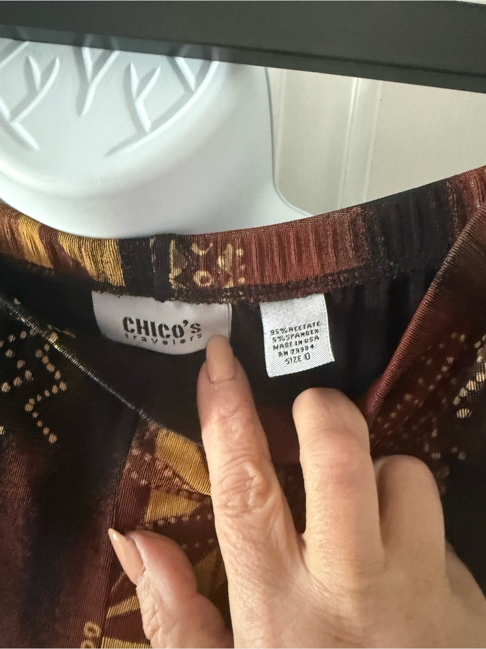 Chico's Travelers, Red & Gold Abstract Pants - Picture 2 of 3